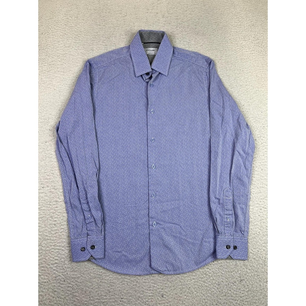 Duchamp‎ Dress Shirt Mens 15 34/35 Blue Geometric Slim Fit Cotton Long Sleeve